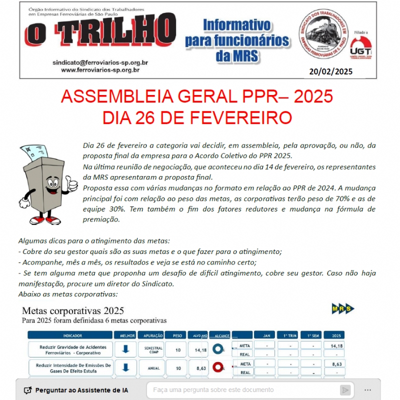 21-02-2025 - Assembleia dia 26/02 para aprovao da proposta do Acordo do PPR 2025